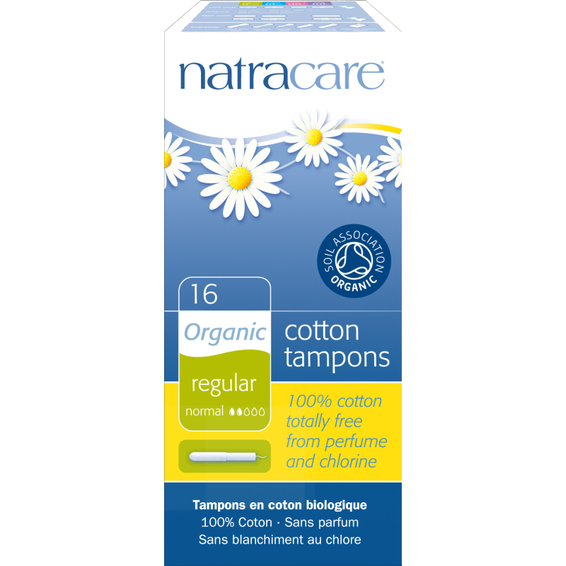 Natracare - tampony higieniczne niebielone chlorem, Regular z aplikatorem, 16 sztuk