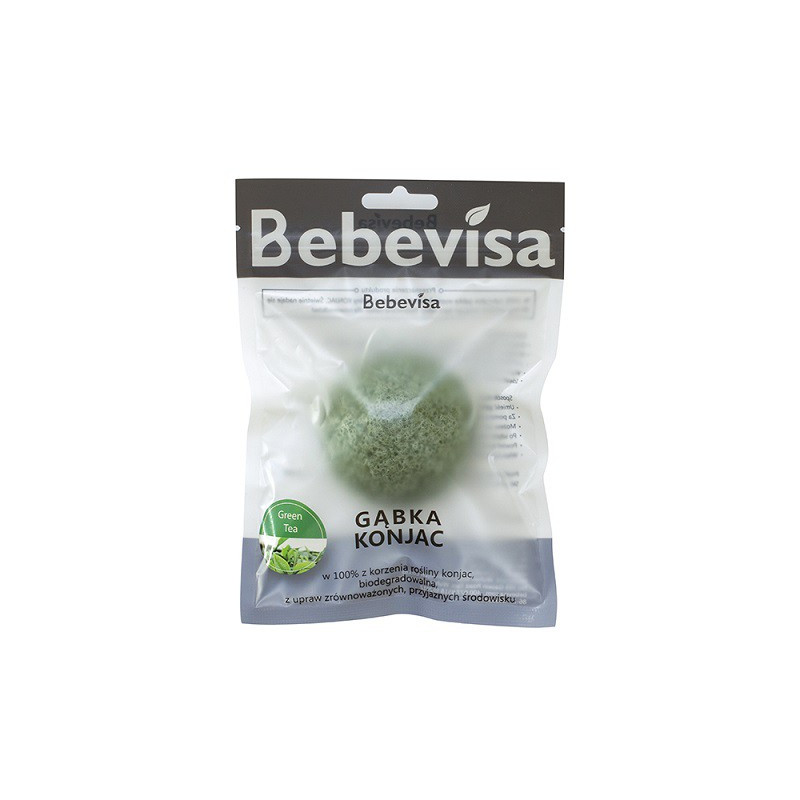 Gąbka Konjac do twarzy, Zielona Herbata, aż 6,3 - 8 cm średnicy, Bebevisa
