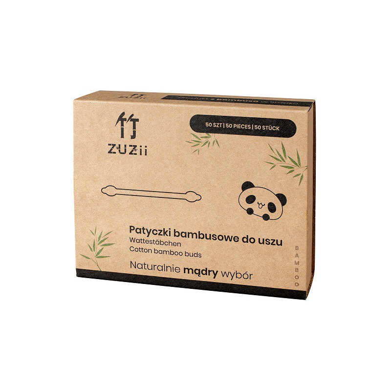 Patyczki kosmetyczne bambusowe z bawełną, dla dzieci i niemowląt, 50 szt., Zuzii