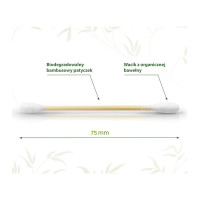 Patyczki do czyszczenia uszu, bambusowe z bawełną organiczną, biodegradowalne, 200 szt., Bambaw