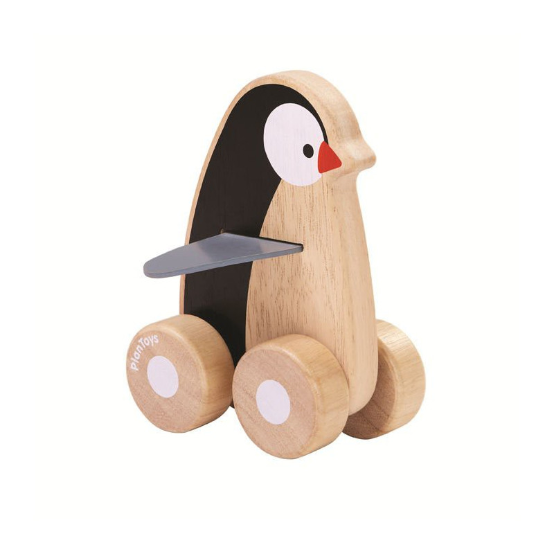 Drewniany pojazd do zabawy, Pingwin na kółkach, 12m+, PlanToys