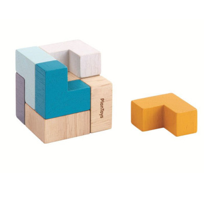 Drewniana mini układanka logiczna, sześcian, 3y+, Plan Toys