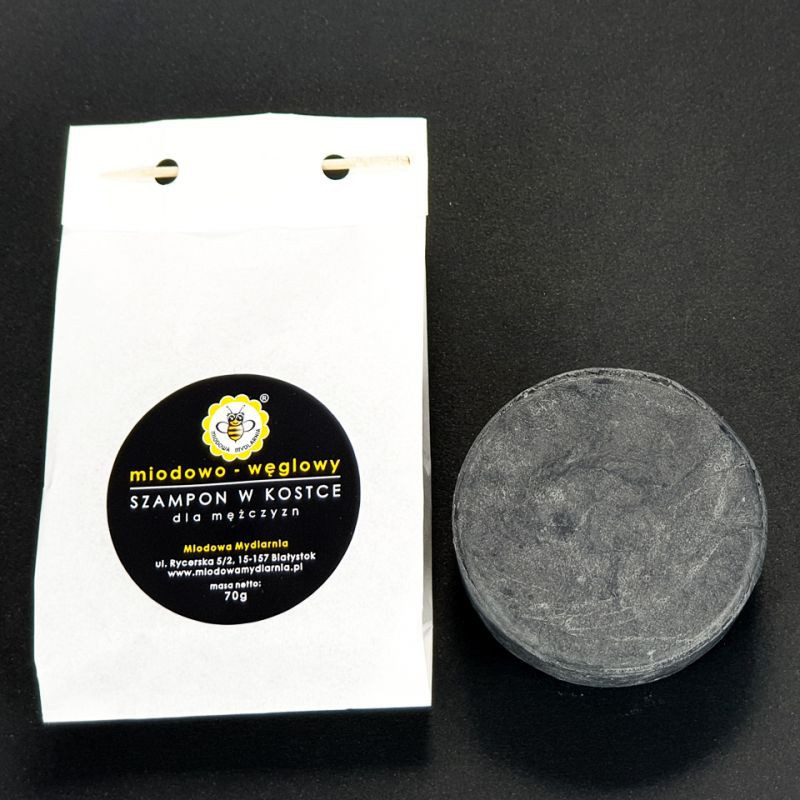 Oczyszczający szampon w kostce Miodowo-węglowy dla mężczyzn, 70 g, Miodowa Mydlarnia
