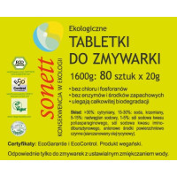 Ekologiczne, wegańskie tabletki do zmywarki SONETT, 80 szt.