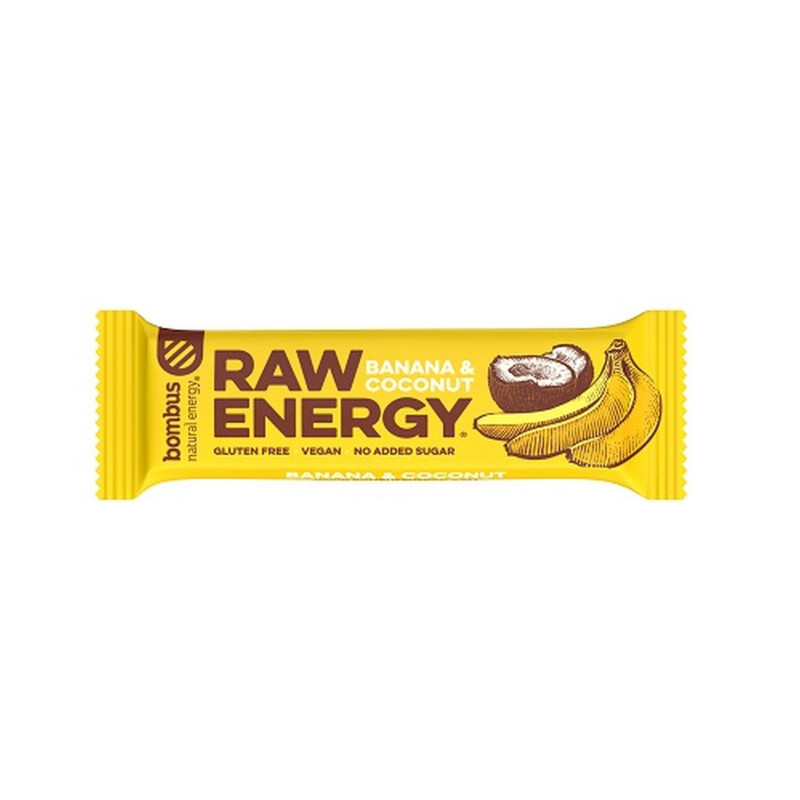 Baton RAW Energy, banan-kokos, bez glutenu, 50 g, Bombus