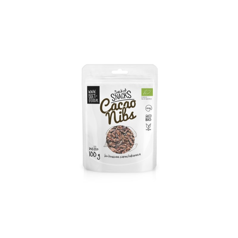 Bio kruszone ziarna kakao, RAW, przekąska, 100g, Diet-Food