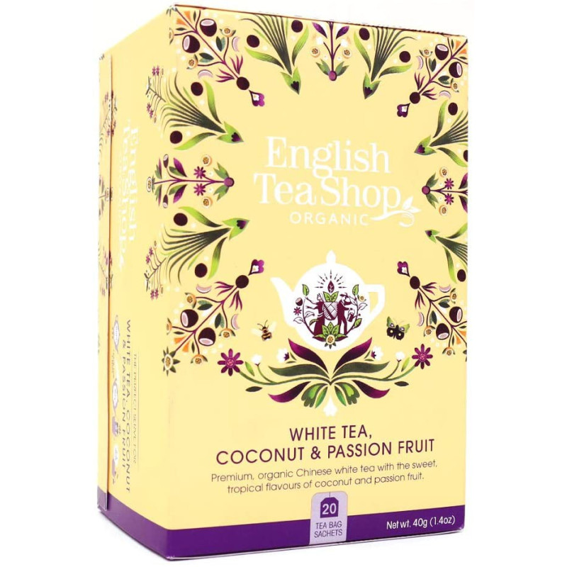 Ekologiczna herbata, biała z kokosem i marakują, COCONUT & PASSION FRUIT, 20 x 2g, English Tea Shop