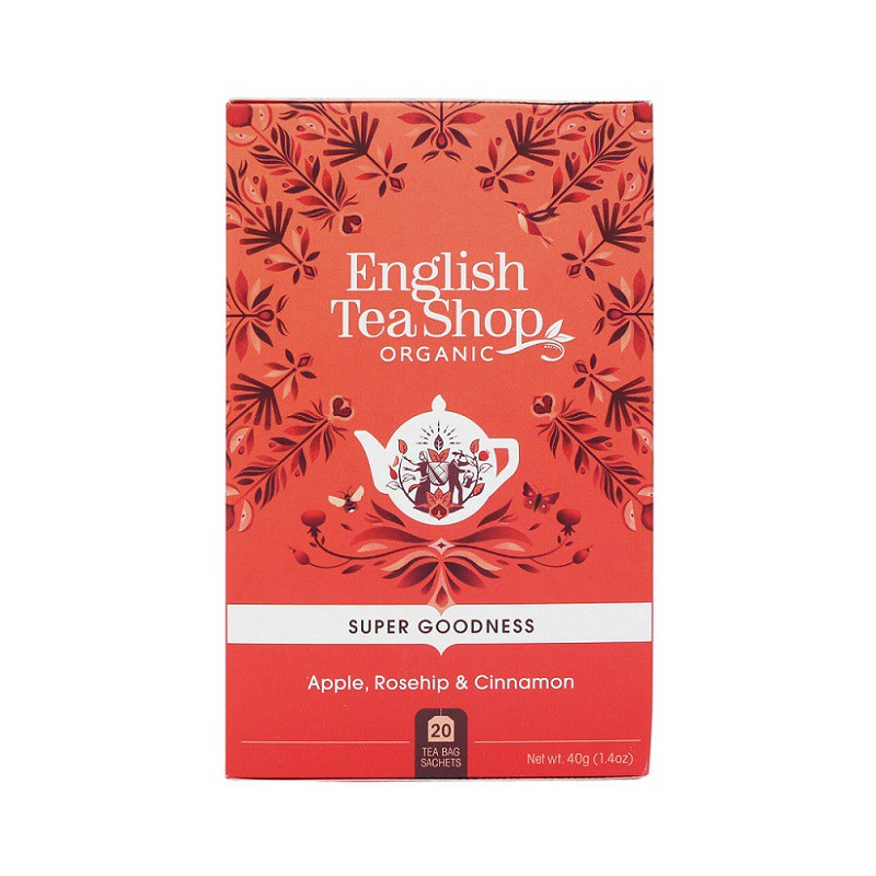 Ekologiczna herbata z hibiskusa z dziką różą, jabłkiem, cynamonem, Apple, Rosehip & Cinnamon, 20 x 2g, English Tea Shop