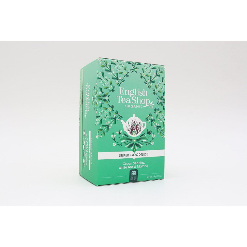 Ekologiczna zielona herbata rooibos z hibiskusem, granatem, Green Rooibos, Pomegranate, 20 x 1,75g, English Tea Shop