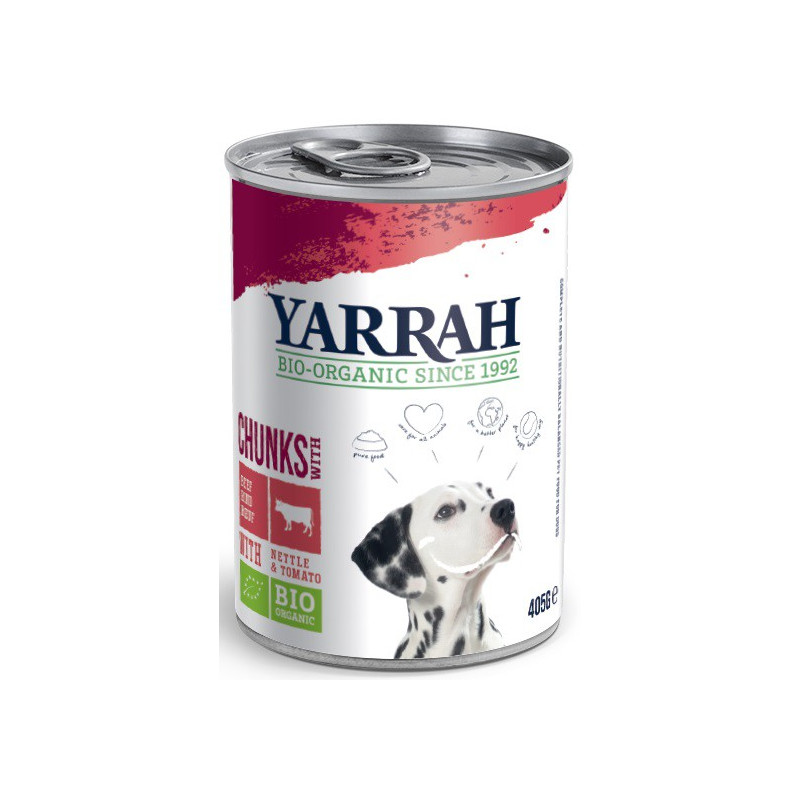 Karma  z wołowiną, pokrzywą i pomidorem, dla dorosłego psa, BIO, 405 g, Yarrah