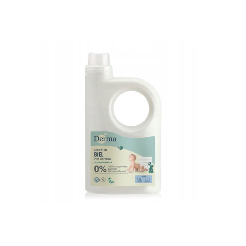 Skoncentrowany płyn do prania, do białych ubrań, certyfikowany, odpowiedni dla alergików i niemowląt, 945 ml, Derma