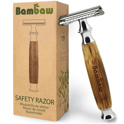 Wielorazowa maszynka do golenia na żyletki, z bambusowym uchwytem, Srebrna Classic Silver, Bambaw
