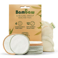 Wielorazowe płatki, waciki kosmetyczne bambusowo-bawełniane, zestaw 16 szt., Bambaw
