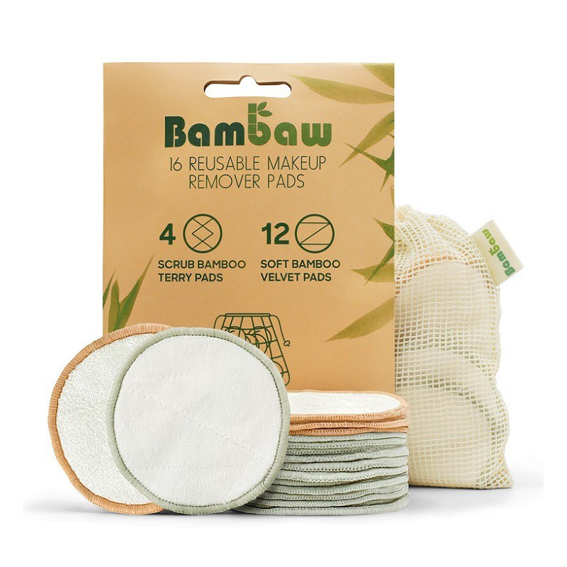 Wielorazowe płatki, waciki kosmetyczne bambusowo-bawełniane, zestaw 16 szt., Bambaw