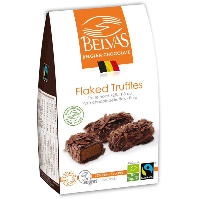 Belgijskie czekoladki, trufle z gorzką czekoladą 72%, Fair trade, bezglutenowe, Bio, 100 g, Belvas