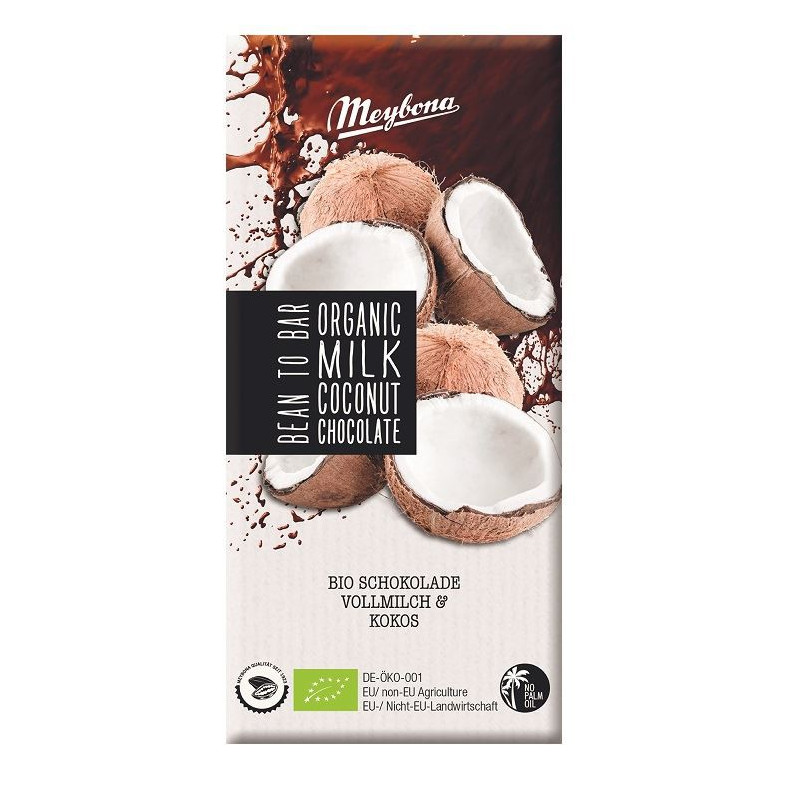 Czekolada mleczna z płatkami kokosowymi, BIO, 100 g, MEYBONA