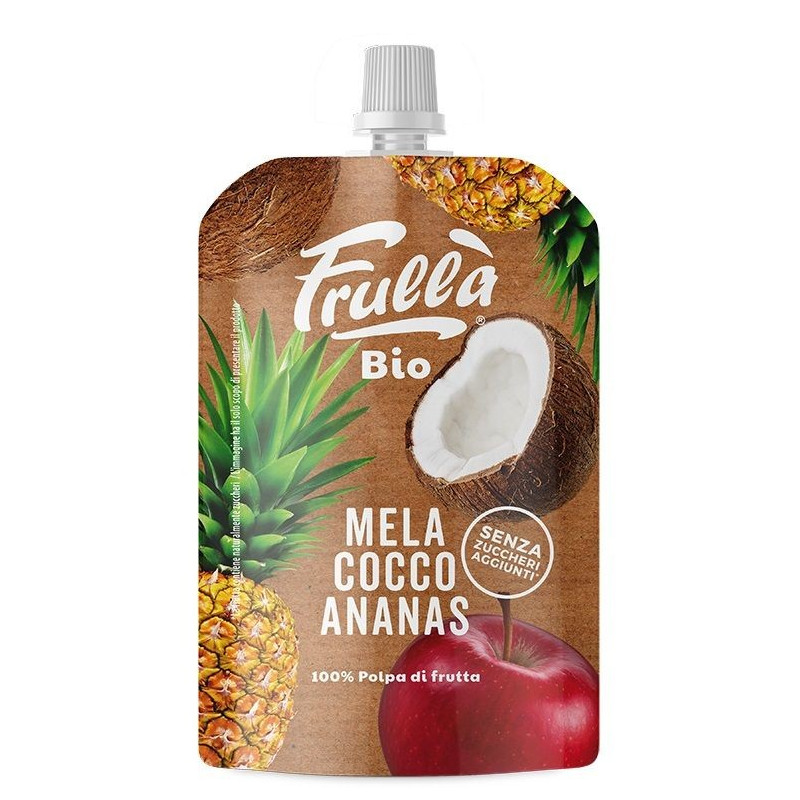 Przecier owocowy, jabłko-ananas-kokos, bez dodatku cukrów, bezglutenowy, Bio, 100 g, Frulla, Natura Nuova