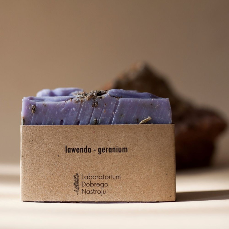 Naturalne mydło rzemieślnicze, lawenda-geranium, 100 g, Laboratorium Dobrego Nastroju