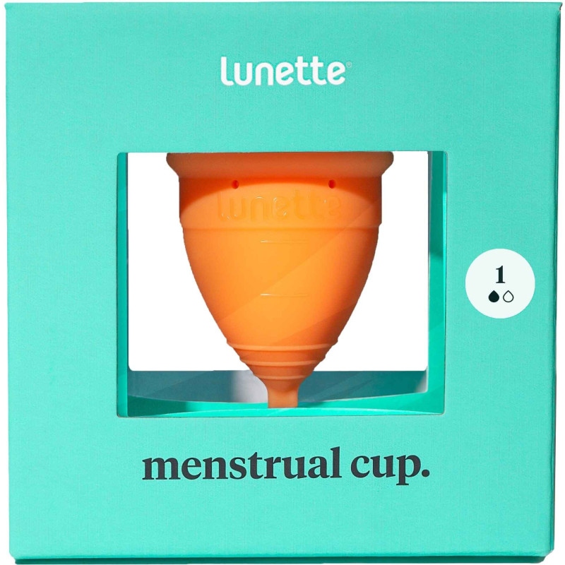 Kubeczek menstruacyjny Lunette, model 1, pomarańczowy + woreczek