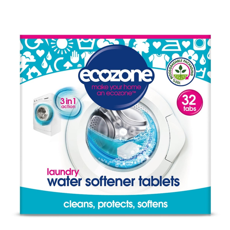 Tabletki zmiękczające wodę, CZYSZCZĄ, CHRONIĄ, ZMIĘKCZAJĄ, 32 szt., Ecozone