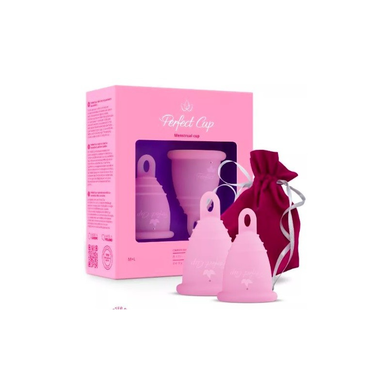 Polski kubeczek menstruacyjny z pętelką, Róż, Zestaw M+L, Perfect Cup