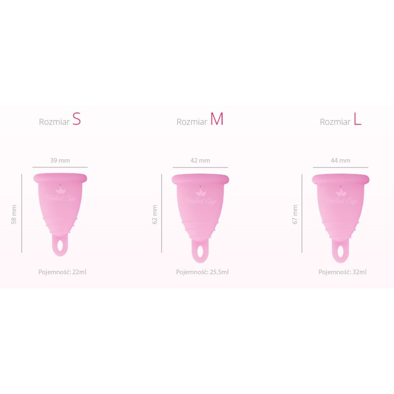 Polski kubeczek menstruacyjny z pętelką, Róż, Zestaw M+L, Zero Waste, Perfect Cup