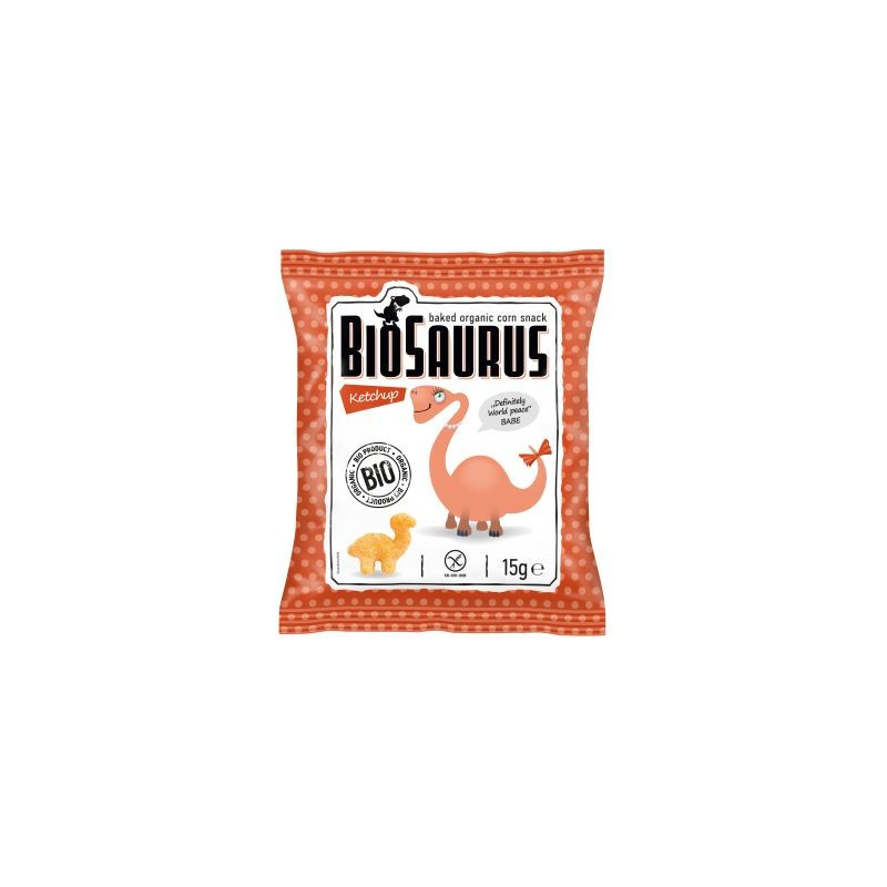 Chrupki kukurydziane o smaku ketchupowym bezglutenowe BIO, 15 g, BioSaurus